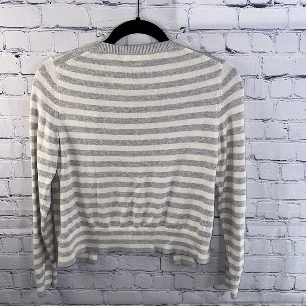 ✨ Banana Republic Gray and White Striped Cardigan Sweater - Size Small